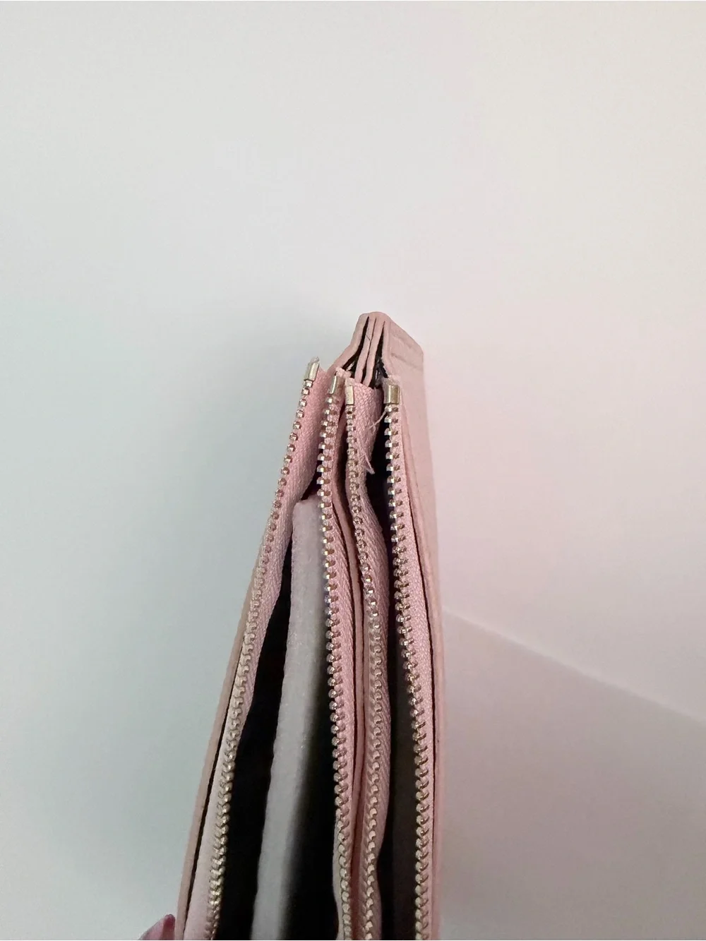 VILA Blush Pink Zip Wallet with Gold Accent